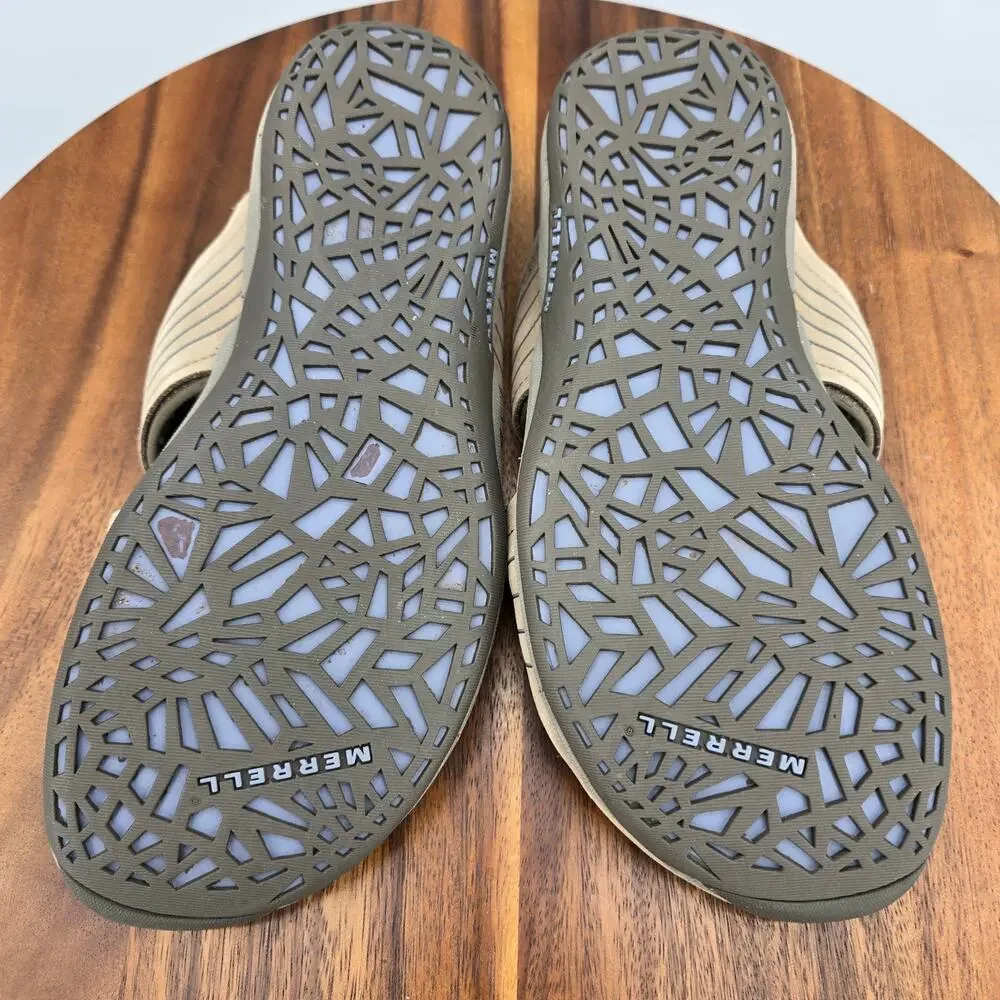 Merrell Sandals Womens 8 Heather Bungee Tan Leather Cross Strap Outdoor Slides